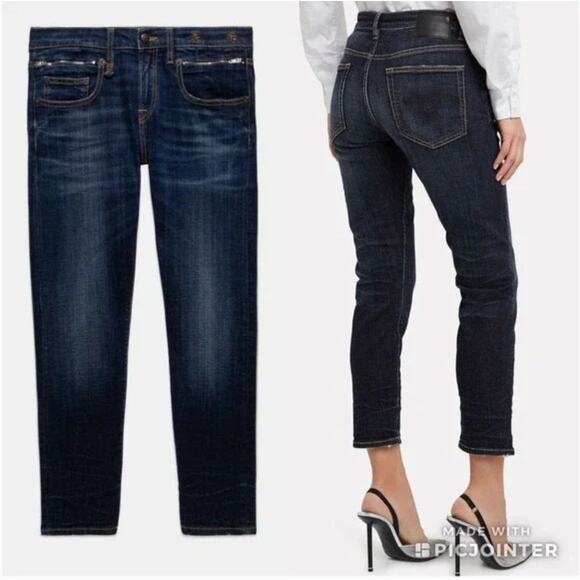 R13 Jeans Womens 27 Blue Biker Boy Howell Indigo Skinny Stretch Made Italy - Picture 2 of 16